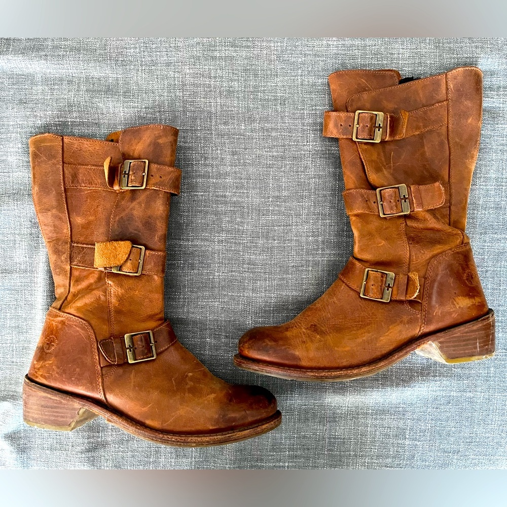Dr. Martens Jolie Vintage Biker Moto Brown Chestnut Leather Boots 11 11.5 12